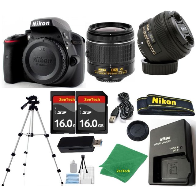Cámara Réflex Digital NIKON D3300 DX - Versión Internacional + Lente AF-P de 18-55 Mm + Lente de 50 Mm 1,8 G + KIT de Inicio + Trípode + 2 Tarjetas SD de 16 Gb + Lector + Estuche