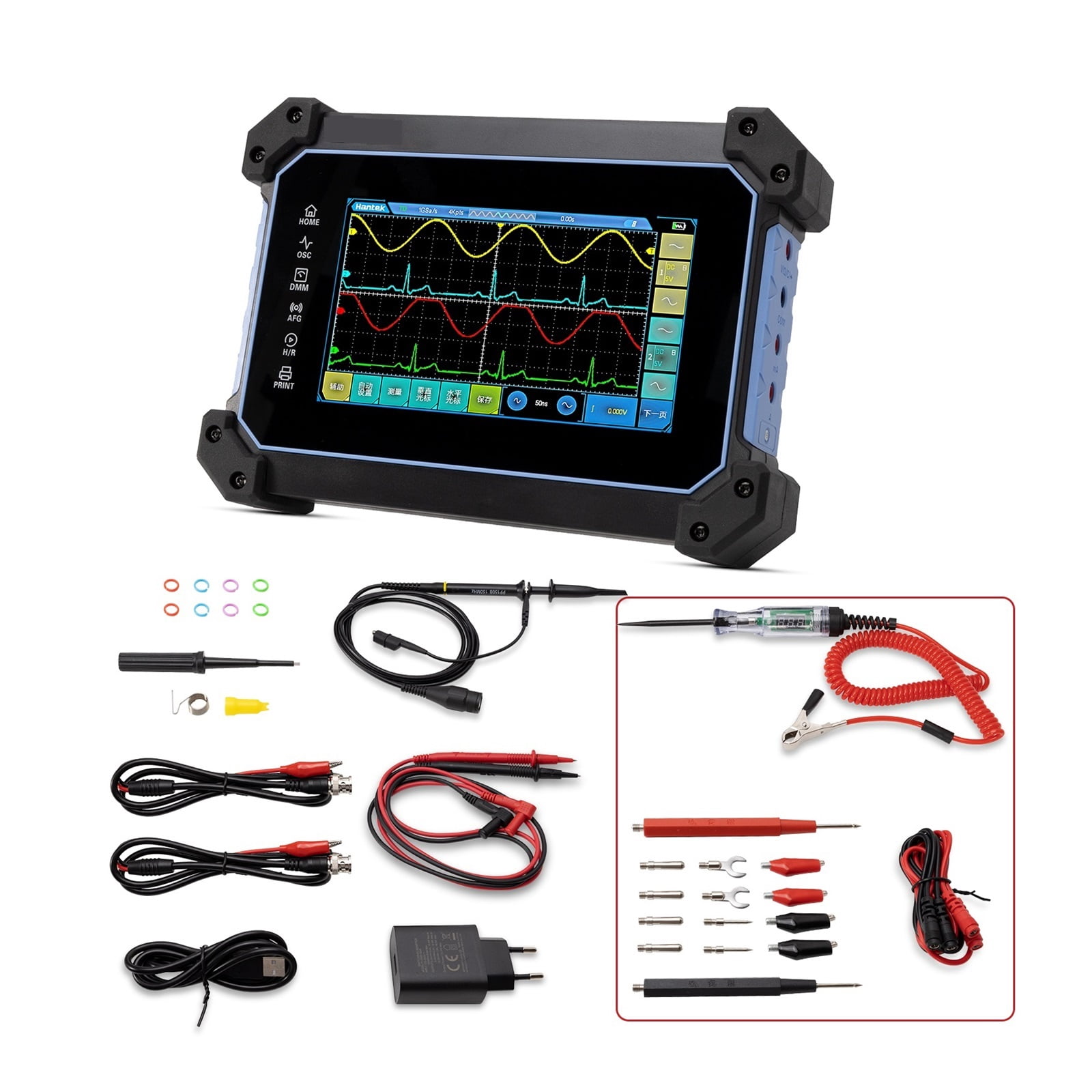 Touch Screen Digital Oscilloscope 2 Channels Portable USB + 25Mhz Signal Source+Multimeter ,Professional Designed