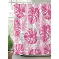 thumbnail image 2 of Pink Palm Leaf Shower Curtain Set, Waterproof Shower Curtains for Bathroom, Tropical Vintage Grey Summer Plant Washable Fabric Cloth Bath Curtain for Bathtub Decoration with Hooks 72x78 Inches, 2 of 6