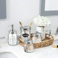 thumbnail image 4 of CERBIOR Mason jar Bathroom accessories set of 4 pieces, lotion soap dispenser and 2 pharmacist jars and toothbrush holder, bathroom home decoration craft. Glass, silver, 4 of 13