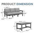 thumbnail image 4 of JUSTLET 2 Pieces HDPE Patio Furniture Set, Outdoor Patio Conversation Sets with Thick Cushion, 3-Seater Couch, 1 Coffee Table for Balcony, Backyard, Poolside,Porch, Grey Frame with Grey Cushion, 4 of 8