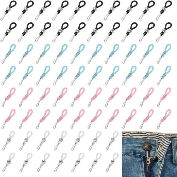 80 Pcs Silicone Zipper Holder Upper with Rubber Rings 4 Colors Hook Zipper and Button Zippers Puller Gadget to Keep Zippers up on Jeans Skirts Clothes colorful