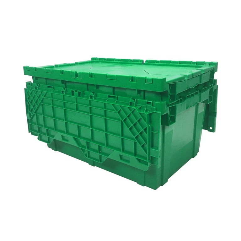 UBMOVE Storage Plastic Tote Green Crate Attached Lid Flip Top 27