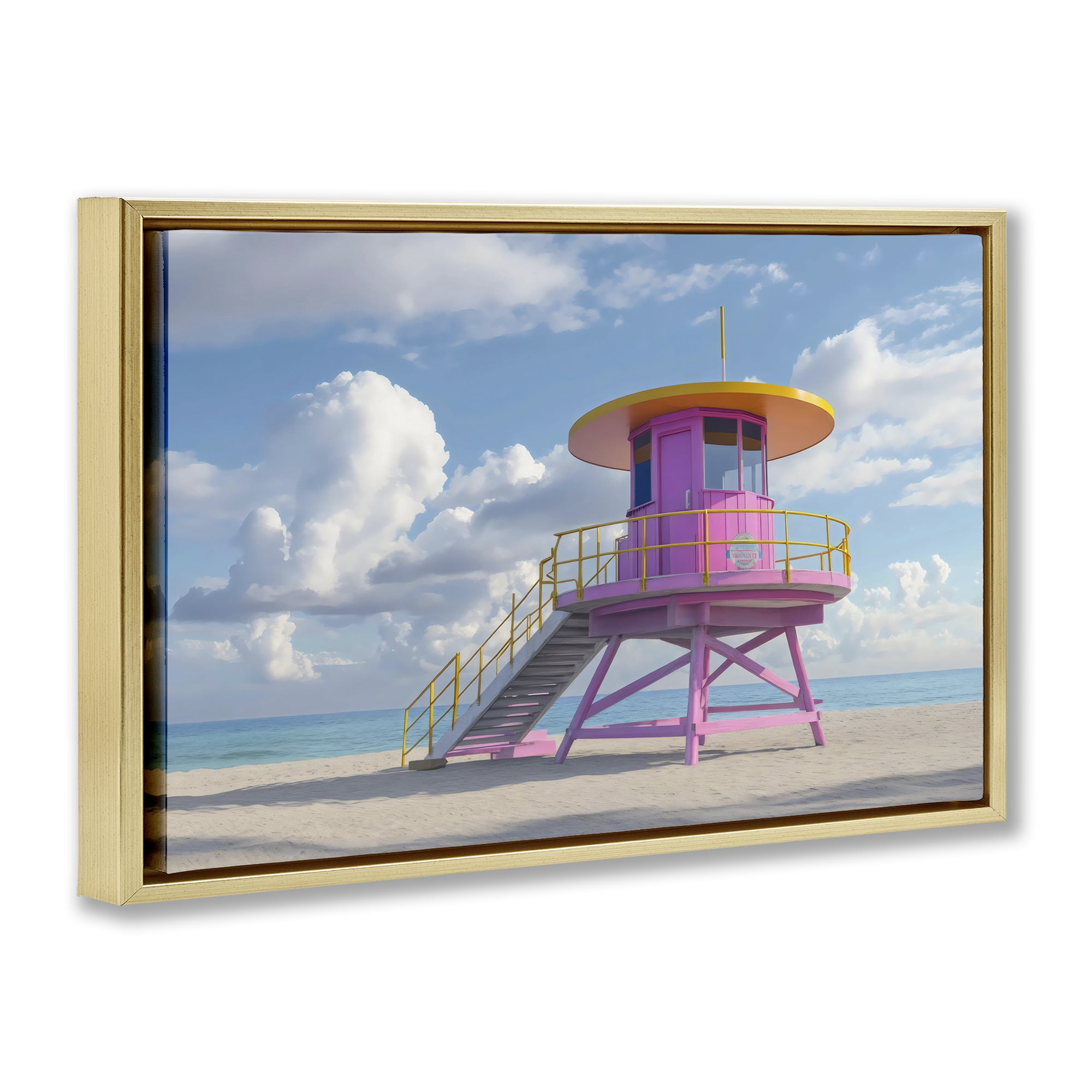 Stupell Industries Miami Beach Tower in Pink Gold Framed Floater Canvas Wall Art, design by Creative Studio