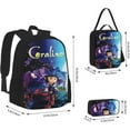 thumbnail image 4 of Coralines  Cartoon Backpack Kawaii Anime 3 Pcs Backpacks Set with Thermal Insulated Lunch Tote Purse Pencil Case Multifunctional Laptop Daypack Travel Bag, Lunch Box, Pencil Case, 4 of 5