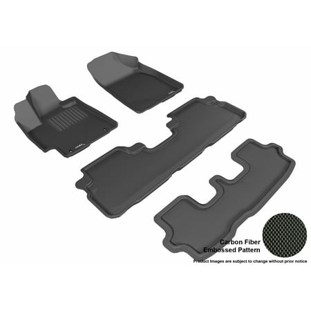 3D MAXpider 2008-2013 Toyota Highlander Gas Front, Second, & Third Row Set All Weather Floor Liners in Black with Carbon Fiber