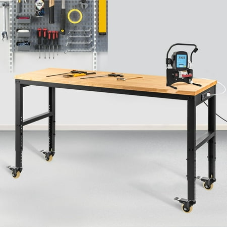 

BENTISM Adjustable Height Workbench 48 L x 20 W Work Bench w/ Power Outlet Casters