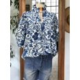 thumbnail image 3 of Women Bohemian Porcelain‑Print Ruffle V‑Neck Flare‑Sleeve Vacation Blouse, 3 of 5