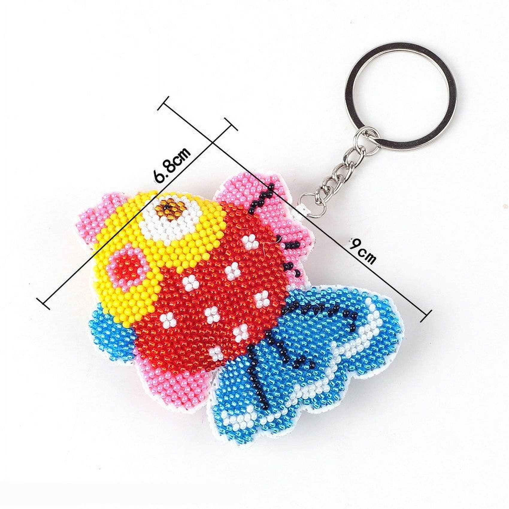 DIY Beaded Keychain Kit Handmade Fashion Accessory Embroidery Supplies with Beads Key Ring and Pattern for Decoration