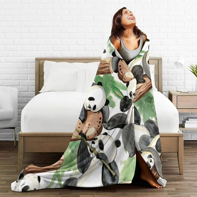 Pandas Bamboo Fleece Blanket Comfort Warmth Soft Cozy Easy Care Bed Throw Blanket for Living Room Bedroom All Season Gift 80