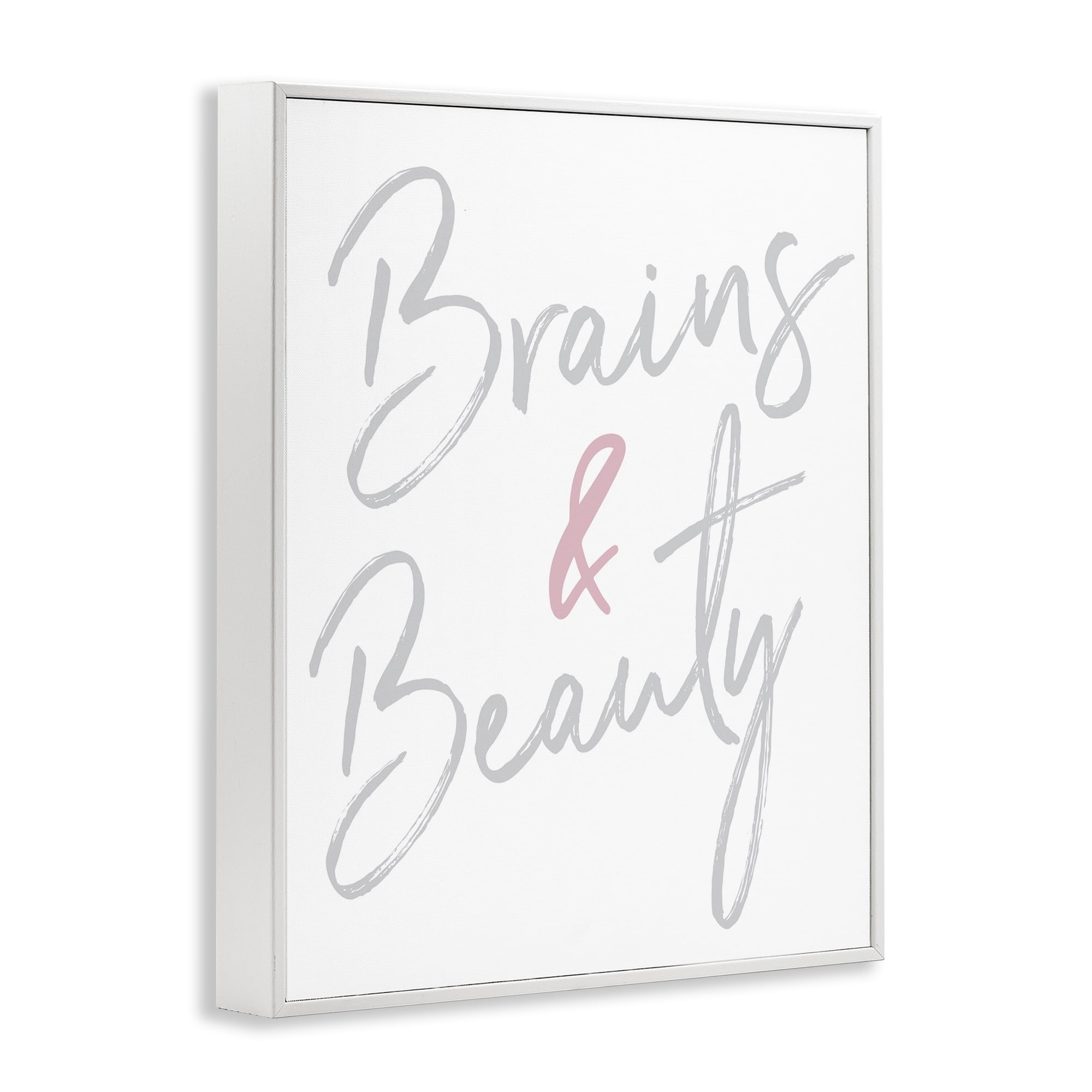 Stupell Industries Brains & Beauty Phrase Beauty & Fashion Painting White Framed Art Print Wall Art, 16 x 20