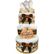Fall Pumpkin Elephant Diaper Cake - Baby Shower Gift for a Boy or Girl - Burlap and Orange
