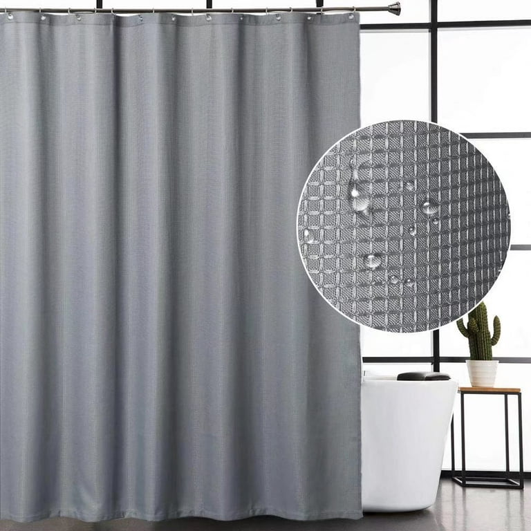 GlowSol Extra Long Shower Curtain 84 inches Length Solid Hotel Luxury Heavy  Weight Checkered Fabric Shower Curtain for Bathroom Washable, Gray, 1 Set 