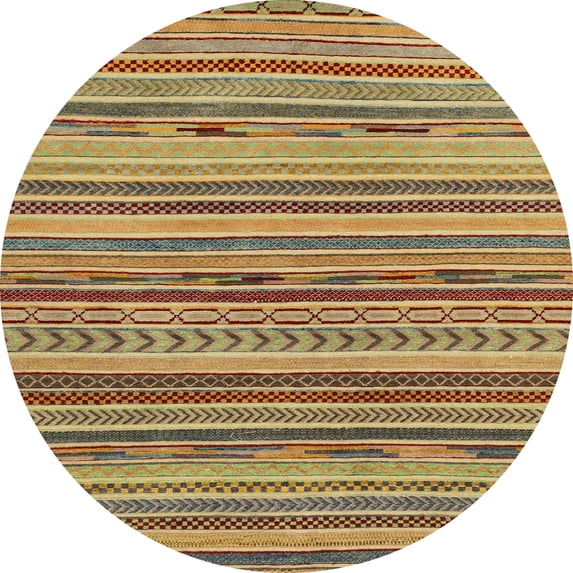 Ahgly Company Machine Washable Indoor Round Abstract Metallic Gold Area Rugs, 6' Round