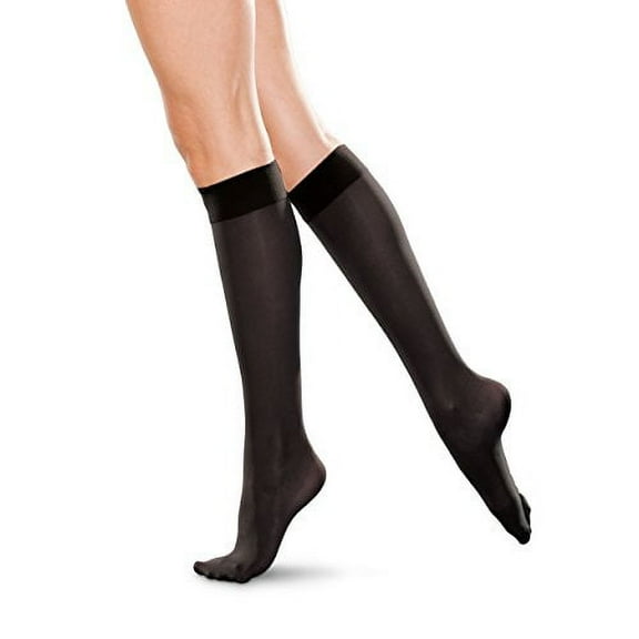 Therafirm LIGHT Women's Knee High Support Stockings - 10-15mmHg Compression Nylons (Black, Small)