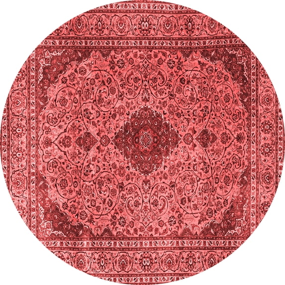 Ahgly Company Indoor Round Medallion Red Traditional Area Rugs, 6' Round