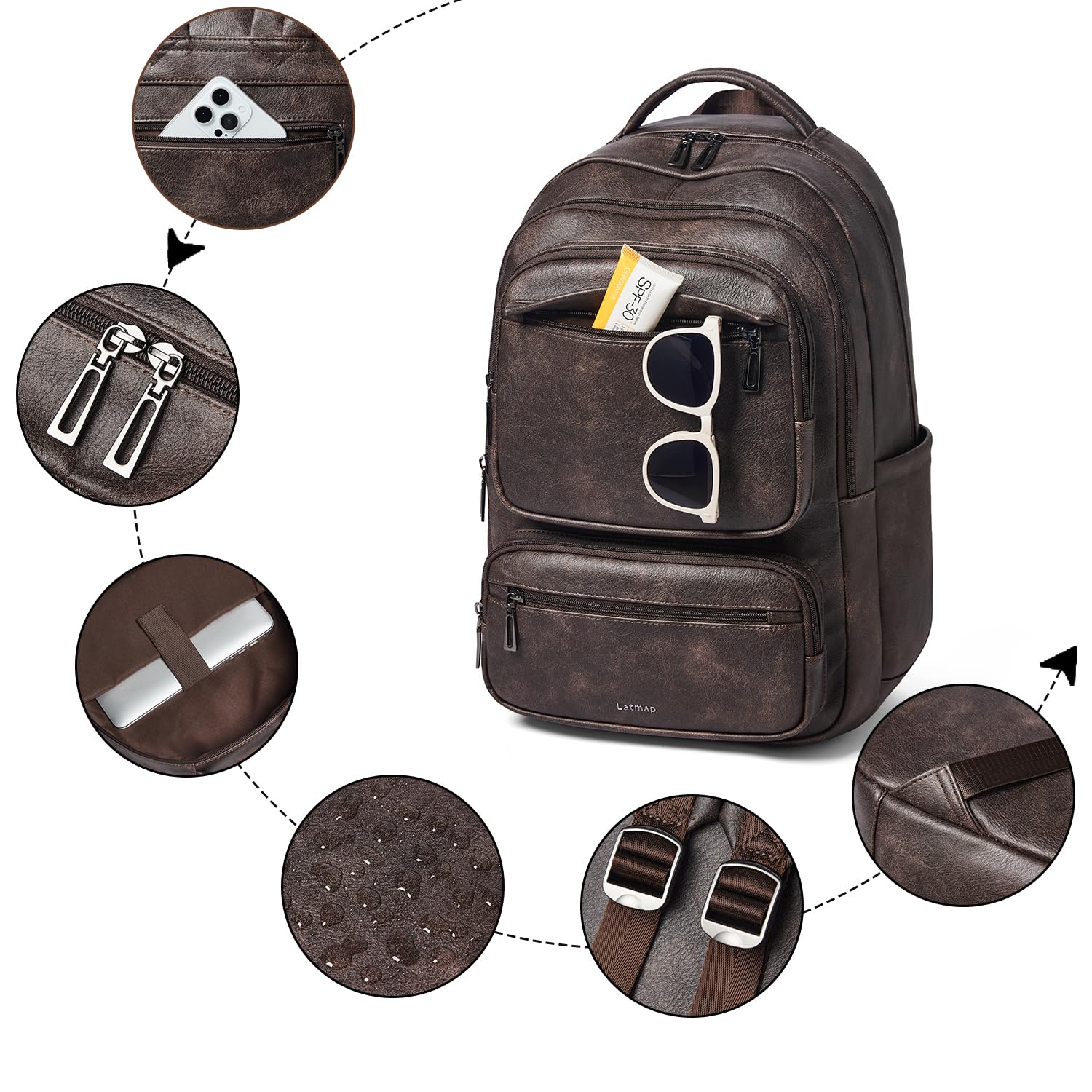 43L Backpack Purse for Women Travel Backpack Leather Large Women 17 16 15.6 Inch Laptop Bag Handbags For Travel Work College Large Coffee