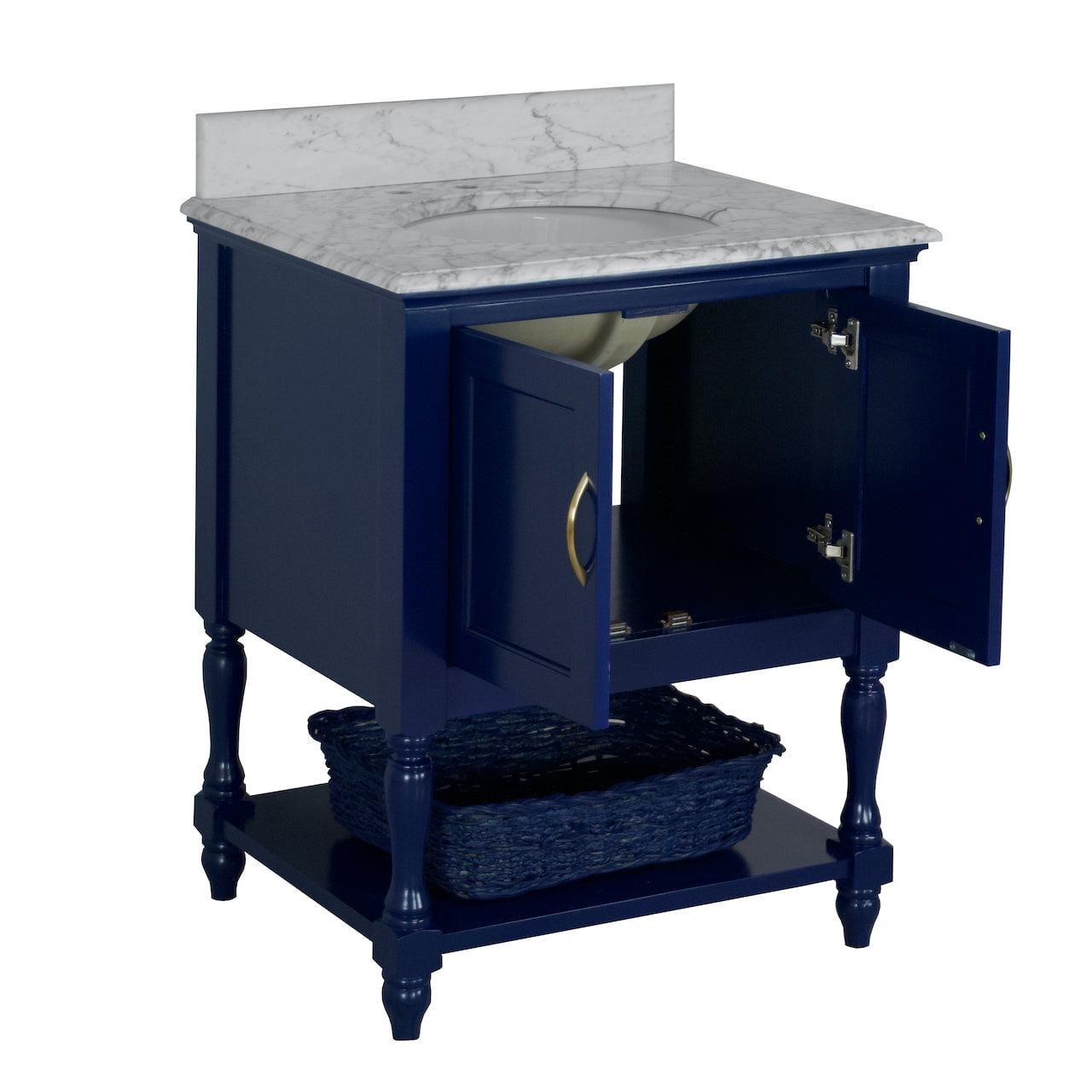 Beverly 30" Bathroom Vanity with Royal Blue Cabinet and Carrara Marble Top