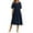 Navy, variant on Women's Summer Casual Solid Color Loose Cotton Linen Long Dress Crew Neck Short Sleeve Flowy Pleated Waist Mid Length Dress