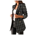 thumbnail image 2 of Brnmxoke Blazer Clearance Plaid Tweed Blazer Jacket for Women Casual Long Sleeve Double Breasted Lapel Office Fall Winter Coat with Pockets, 2 of 6