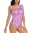 thumbnail image 3 of Sikiie Pink Donuts Print Women One Piece Swimsuits Tummy Control One Shoulder Bathing Suits Ruffle Swimwear, From S to XXL-Large, 3 of 6