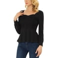 thumbnail image 4 of INSPIRE CHIC Long Sleeve Peplum Ruched Tops Black XS, 4 of 6