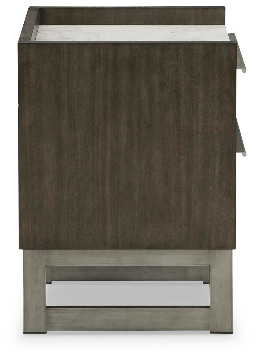 Signature Design by Ashley Arkenton 2-Drawer Nightstand with White Marble Top - Modern Bedroom Side Table, Grayish Brown Wood Finish