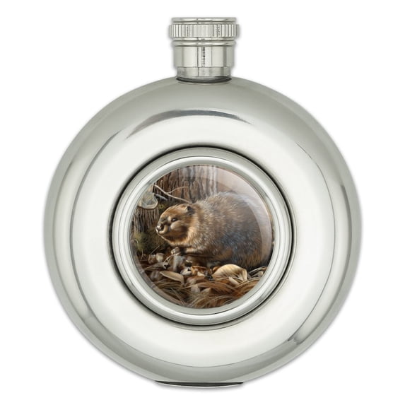 Beaver Being Busy Round Stainless Steel 5oz Hip Drink Flask