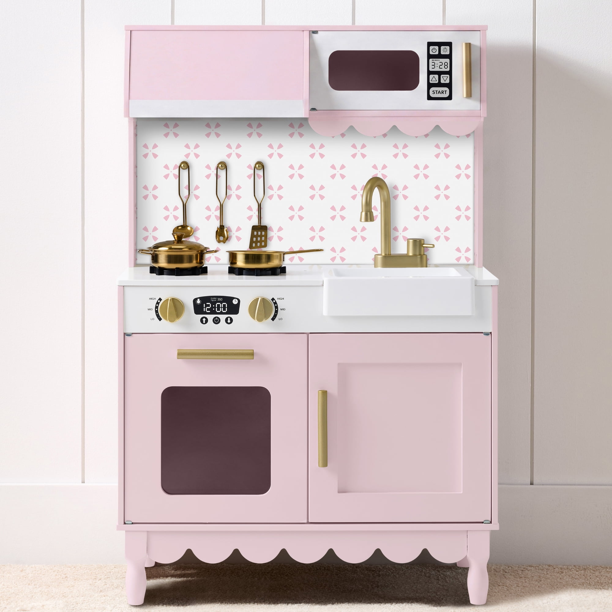 Best Choice Products Toddler Kitchen Playset, Wooden Kids Toy Kitchen w/ Microwave, Oven, 5pcs & Storage - Blush Pink