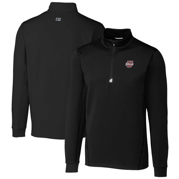 Men's Cutter & Buck Black UMass Minutemen Traverse Stretch Quarter-Zip Pullover Top