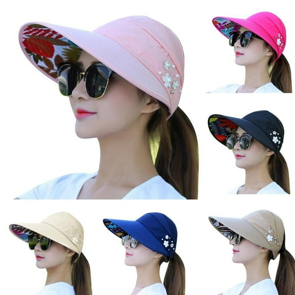 SPRING PARK Women Wide Brim Sun Visor Cap Hat Breathable Summer Beach Pool Anti-UV Protection