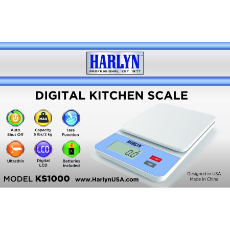 Harlyn Multifunction Digital Food & Kitchen Scale - Ultra Thin & Light - Elegant White - 5 LB Capacity - Tare Function - Backlit LCD - Auto Shutoff (cooking, baking, jewelry weight, portion