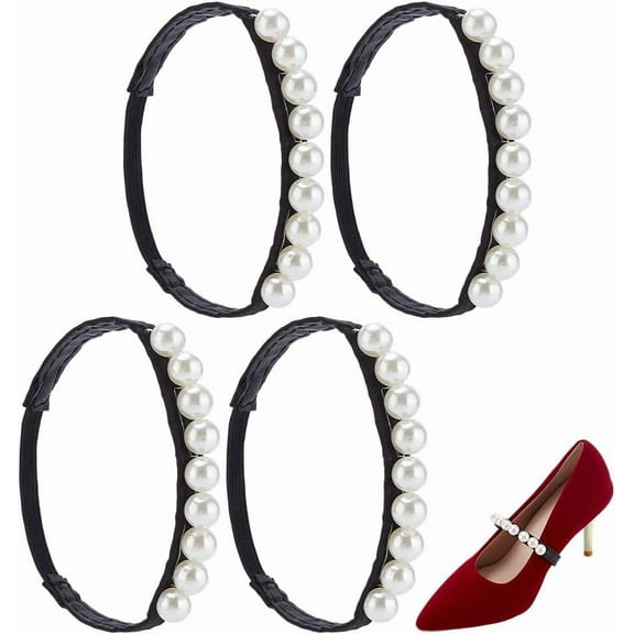 4pcs Pearl Shoe Straps Elastic Shoes Strap Pearl Ankle Straps High Heel Band Detachable Beaded Shoes Strap