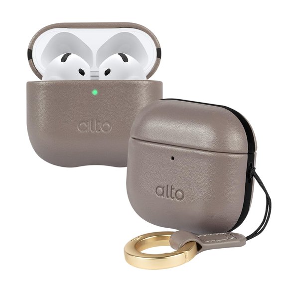 Funda Alto para AirPods 4 de cuero italiano con llavero, color gris cemento