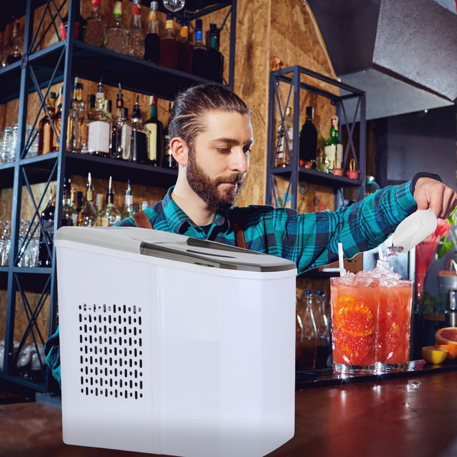 Moclever Electric Ice Maker Machine, Countertop Ice Maker Self-Cleaning Max 33LBS/24Hrs with Ice Scoop Basket for Home Office Party, White