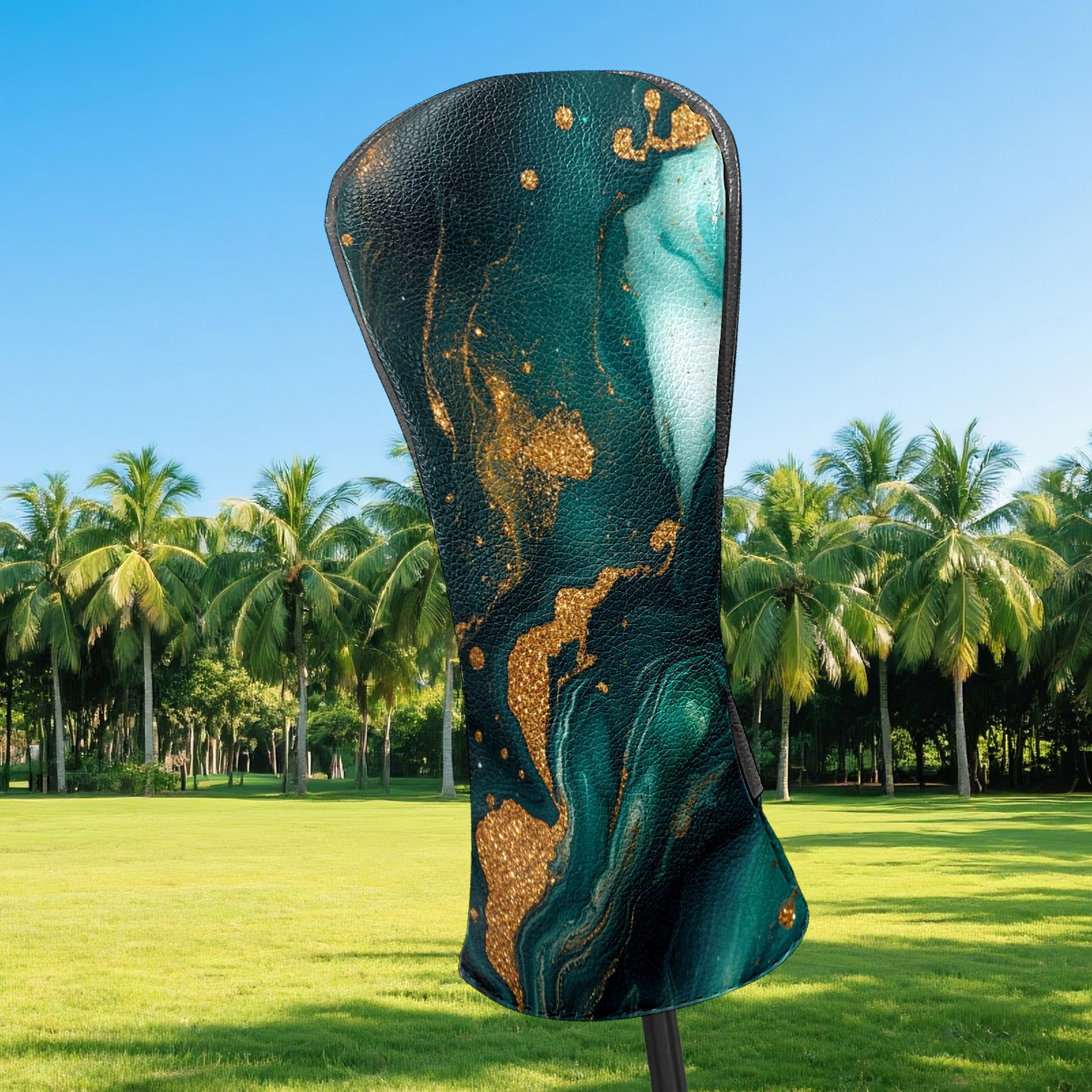 Golf Club Covers PU Leather Waterproof Head Covers for Fairway Woods Hybrids Golden Marble Pattern Unisex Fits Most Brands