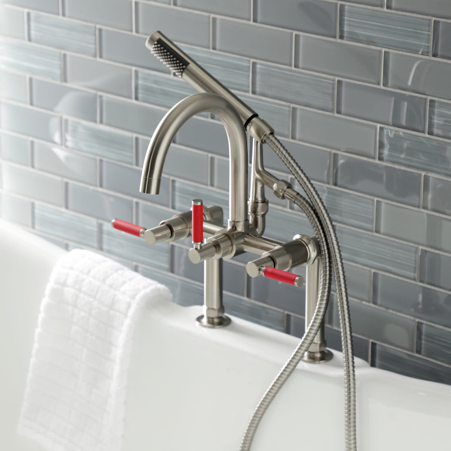 Kingston Brass AE8108DKL 7 in. Aqua Vintage Kaiser Deck Mount Clawfoot Tub Faucet, Brushed Nickel