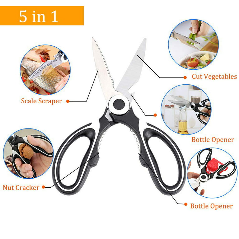 2 Pack Kitchen Scissors, Ultra-Sharp Premium Stainless Steel Heavy Duty  Kitchen Shears and Multi Purpose Poultry Shears for Chicken, Poultry, Fish,  Meat, Vegetables, Herbs, Bottle opener, Nuts Cracker 