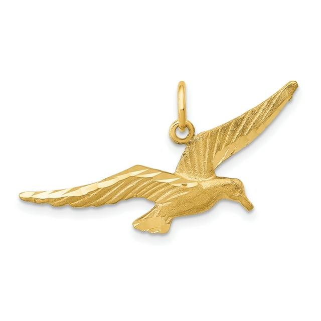 14k Yellow Gold Seagull Necklace Charm Pendant Bird