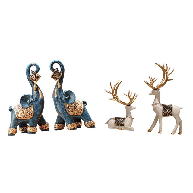 2 Estatuas De Elefante, Reno Y Ciervo, Esculturas De Resina Modernas, Adornos Para El Hogar, La Oficina, La Sala De Estar, El Escritorio Y La Decoración De Estantes.
