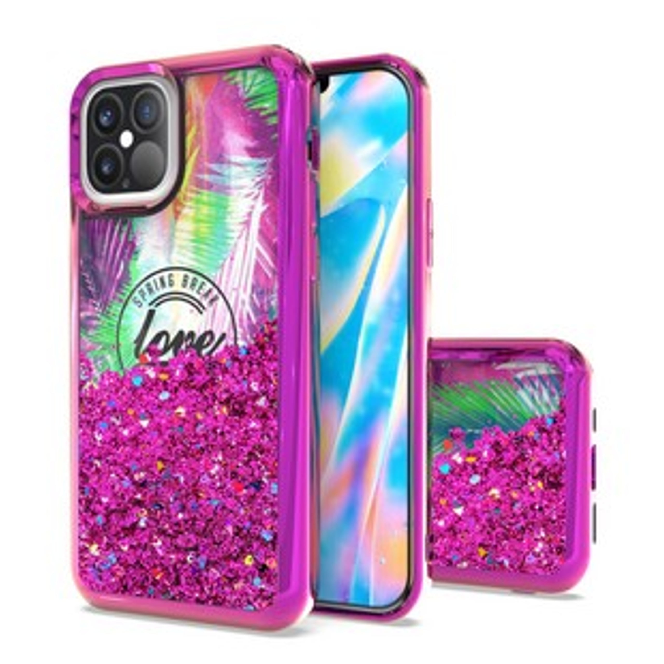 For Apple iPhone 13 Mini (5.4) Gradient Quicksand Glitter Flowing Liquid  Floating Bling Diamond TPU Rubber Hybrid Phone Case Cover by Xpression  [Pink