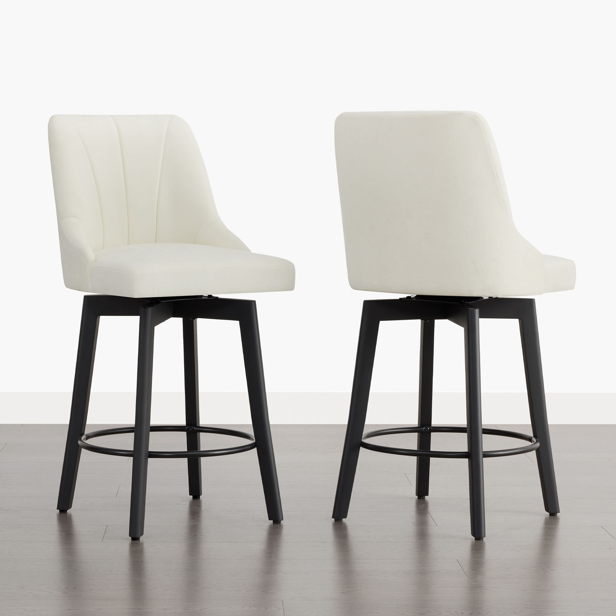 Spruce & Spring Modern Upholstered Swivel Bar Stool with Wide Seat for Kitchen Island or Dining Space Set of 2, Ivory