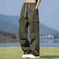 thumbnail image 4 of Mens Straight Leg Baggy Pants Multi-Pocket Elastic Waist Cargo Pants Casual Outdoors Army Green 2XL, 4 of 8