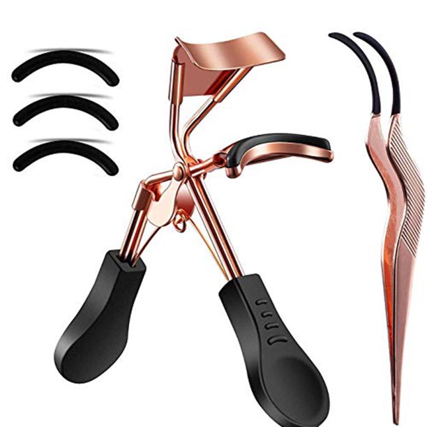 Eyelash Curler Set, with False Lash Applicator Extension Tweezers, 3 Advanced Silicone Pressure