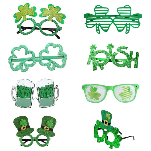 8 accesorios para el Día de San Patricio Gafas de sol de plástico verdes para decoraciones de la fiesta de San Patricio