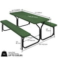 thumbnail image 6 of Dextrus Picnic Table Bench Set 6 ft Outdoor Camping with Stable Steel Frame & Wooden Texture Tabletop Weather Resistant w/Umbrella Hole - Green, 6 of 6