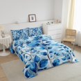 thumbnail image 3 of Floral Bedding Set Blue Leaf Print Comforter Sets,Botanical Flower Down Comforter,Boho Decor Quilt Set, 3 of 7