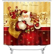 Newhomestyle Red Christmas Santa Claus Polyester Shower Curtain for Winter Holiday Bathroom 72"x72"