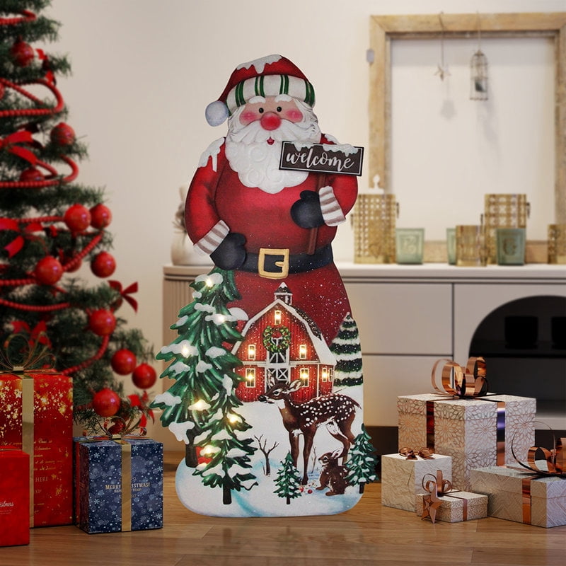 40 Inch Iron Santa Claus Decor w LED Lights