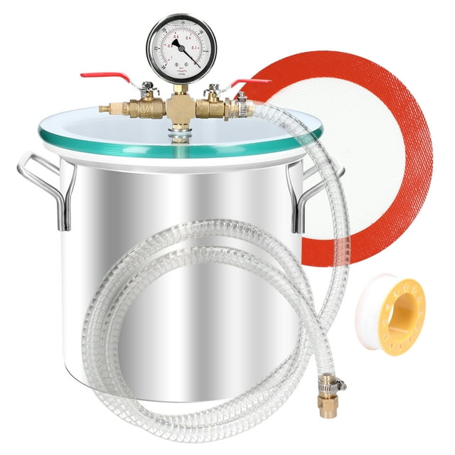 yeacher Premium Stainless Steel Vacuum Defoaming Chamber with Tempered Glass Lid for AB Glue, Epoxy Resin, and Silicone Applications, 2-Gallon Capacity, 0.8mm Wall Thickness, High-Sealing Design